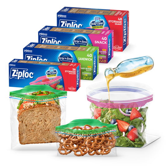 Ziploc Food Storage and Sandwich Bags Variety Pack, Stay Open Design with Stand-Up Bottom, Easy to Fill, 166 Bags Total