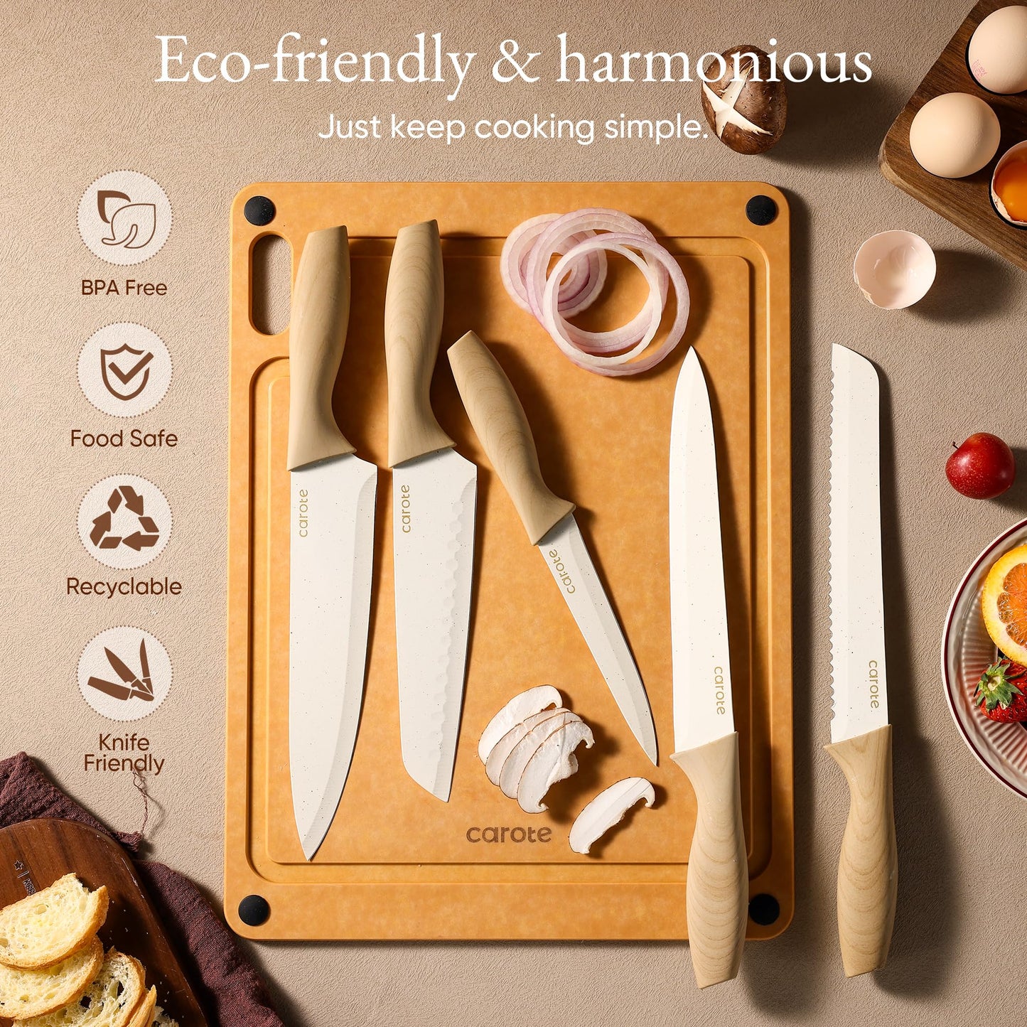 7-Piece CAROTE Stainless Steel Knife Set with Board