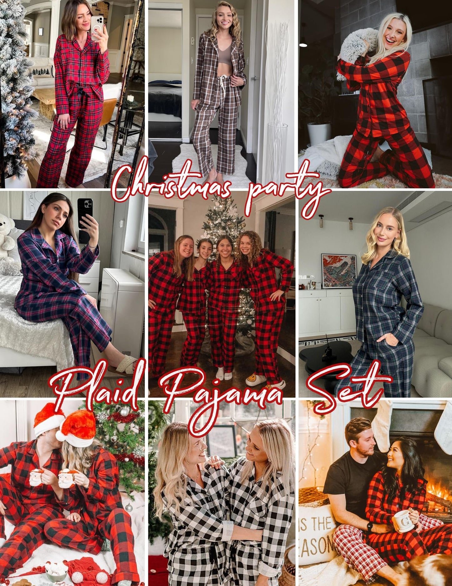 Ekouaer Pajamas Set for Womens 2 Piece Cotton Plaid Loungewear Long Sleeve Sleepwear Soft Button Down Shirts Pjs with Pockets