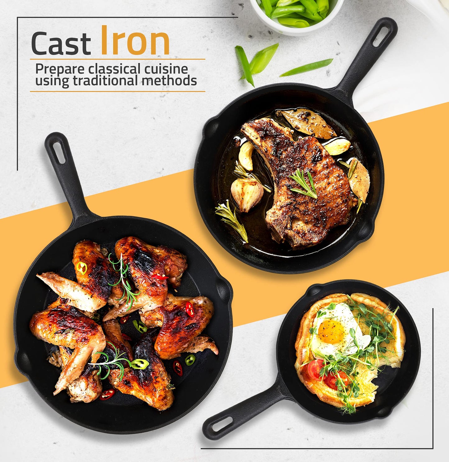 Utopia Kitchen 3-Piece Cast Iron Skillet Set