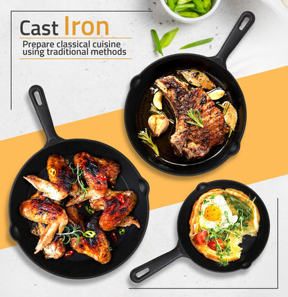 Utopia Kitchen 3-Piece Cast Iron Skillet Set