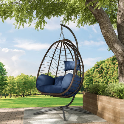UPDATE: DEAD! ALAULM Egg Swing Chair Outdoor Indoor Wicker Rattan Hanging Chair with Stand 350lbs Capacity w/Strong Frame & UV Resistant Cushions for Patio Balcony Bedroom (Dark Blue)