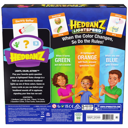 Hedbanz Lightspeed Family Game with Lights & Sounds | Card Game for Kids Ages 6+ and Families