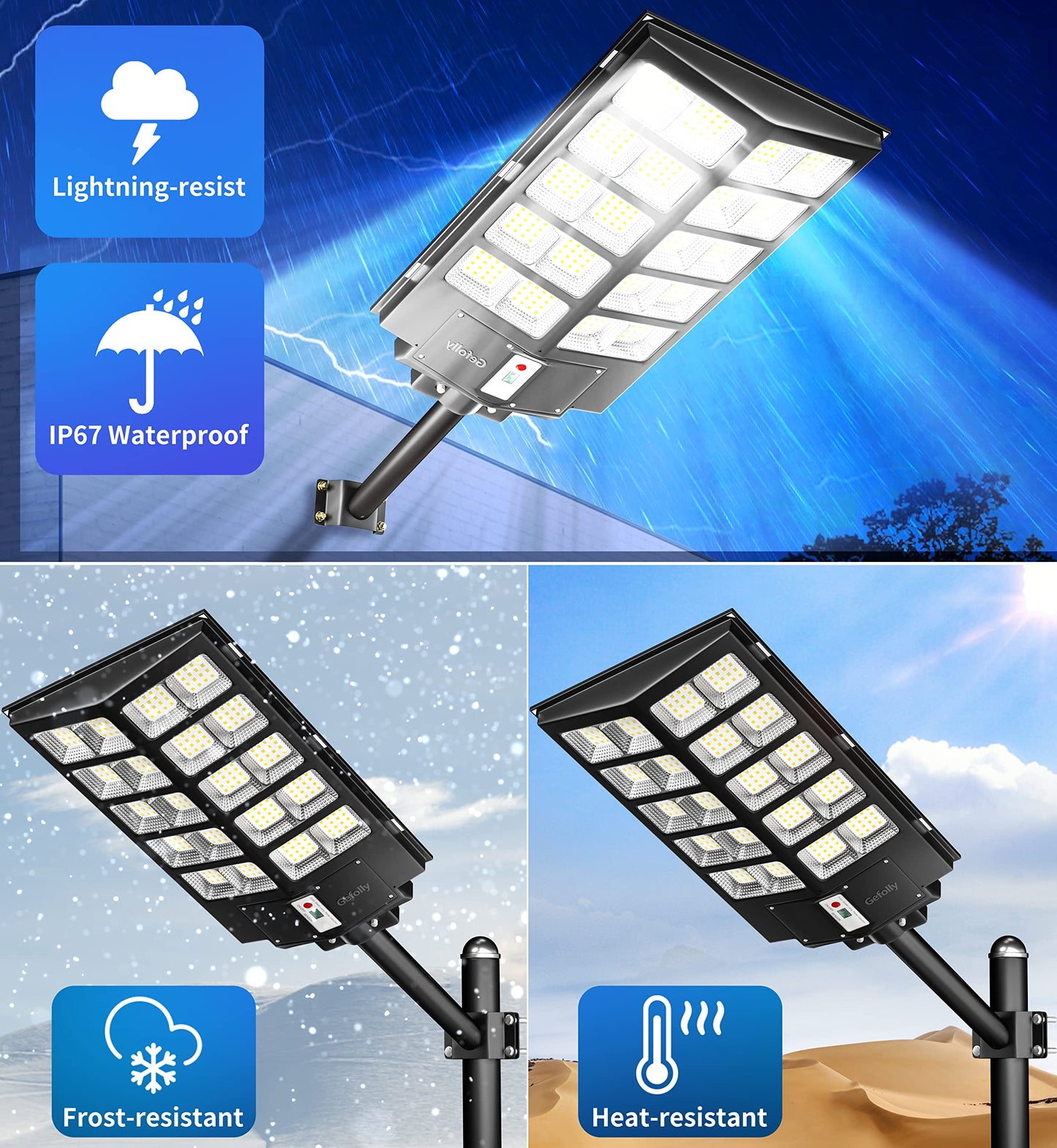 Gefolly 3200W Solar Street Lights Outdoor, 320000LM Commercial Parking Lot Light, 6500K Dusk to Dawn IP67 Solar Security Flood Lights Motion Sensor Solar Led Lamp for Basketball Court, Road, Yard