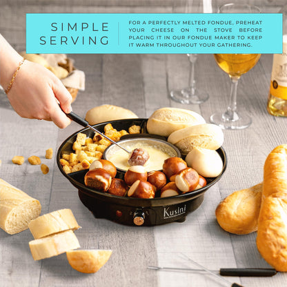 Kusini Electric Fondue Pot Set - Chocolate Fondue Kit - Temperature Control, Detachable Serving Trays, & 4 Roasting Forks - Gift Set & Date Night Idea. Serve at Movie Night or Game Night.