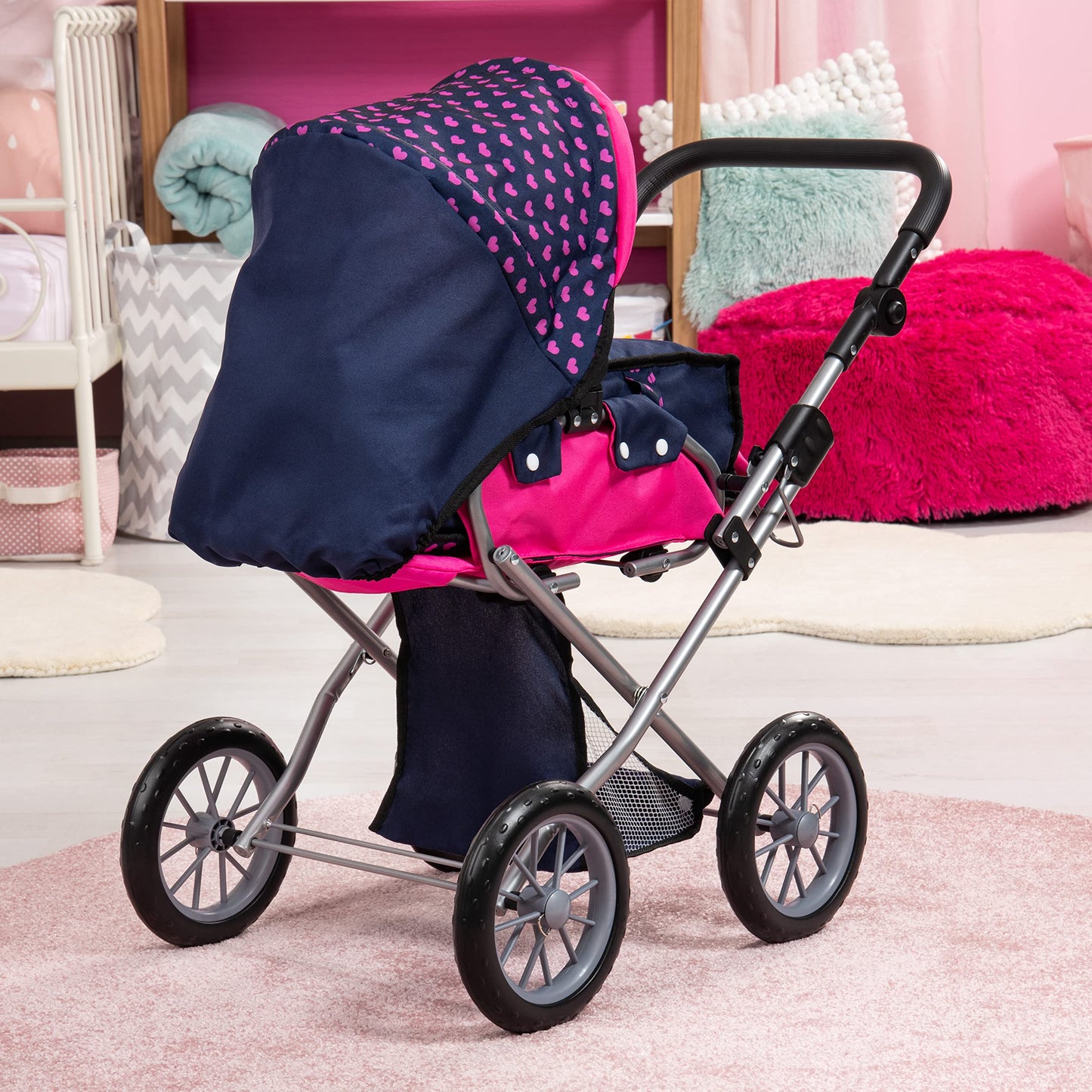 Bayer Design Baby Doll City Star Pram in Polka Dots, Blue/Pink