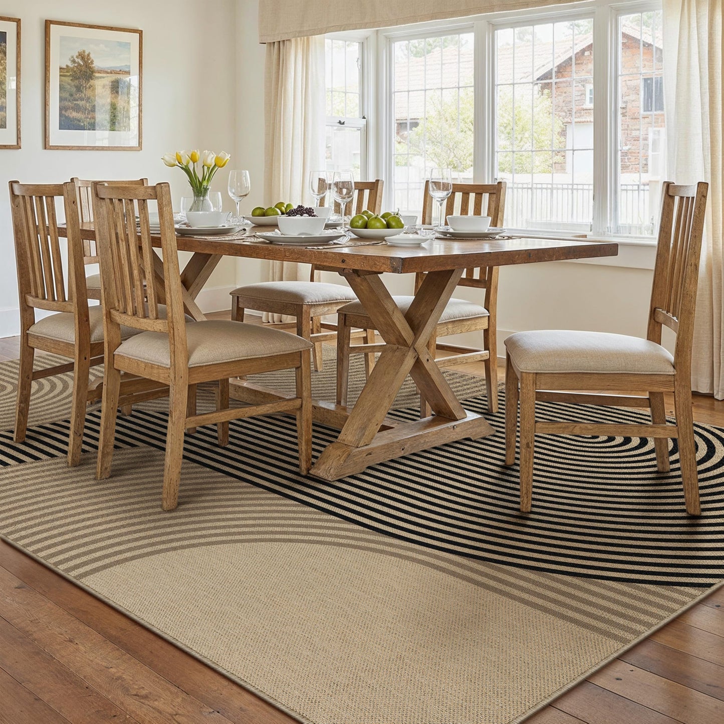 PureCozy Modern Rainbow Easy Jute Rug 6x9 Large Living Room Carpet Washable Outdoor Patio Dining Room Rug Contemporary Farmhouse Non Slip Indoor Outdoor Carpet for Backyard Deck Office Decor