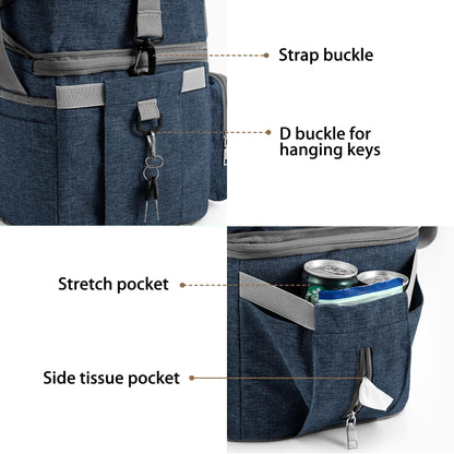 EXLIFBAG Lunch Box for Women, Insulated Double Deck Lunch Bag for Adults, Leakproof Cooler Lunchbox for Men with Adjustable Shoulder Strap, Deep Blue