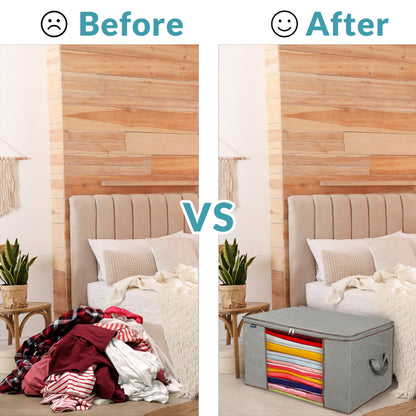 Royale Large Capacity 4 Pack Clothes Storage Bag Organizer with Strong Handle - 90L Fabric Bag- Zipper Closure - Storage Container for Organizing Bedroom, Closet, Clothing, Comforter with Clear Window