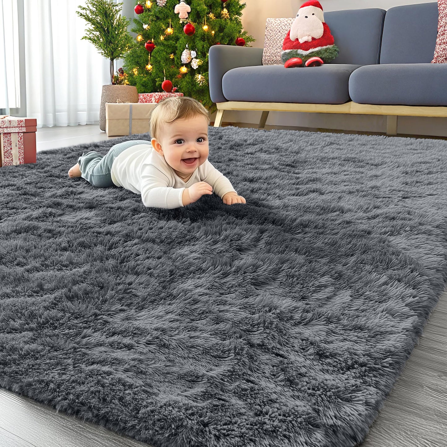 OLANLY Soft Shaggy Area Rug 4x5.9 Feet Grey