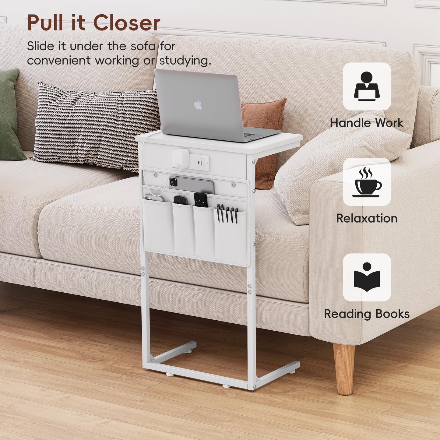 C Shaped End Table with Charging Station