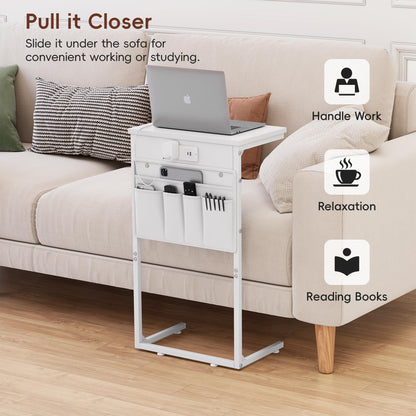C Shaped End Table with Charging Station