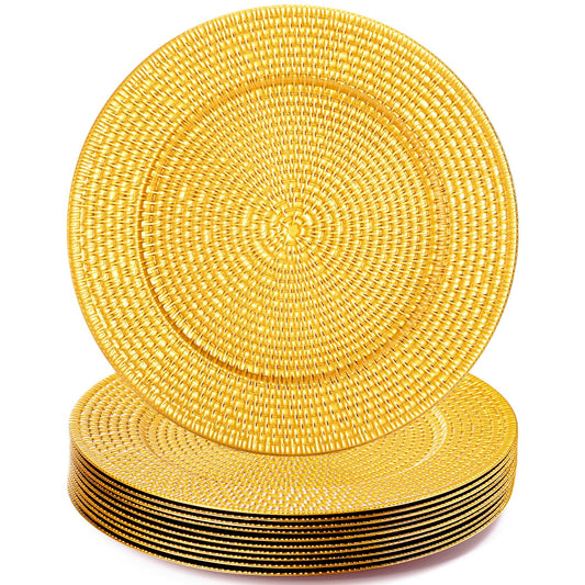 Nicunom 12 Pack Gold Charger Plates, 13 Inch Round Chargers Plate Reusable Plastic Chargers for Dinner Plates, Decorative Charger Plates for Table Setting Wedding Party Event Decoration