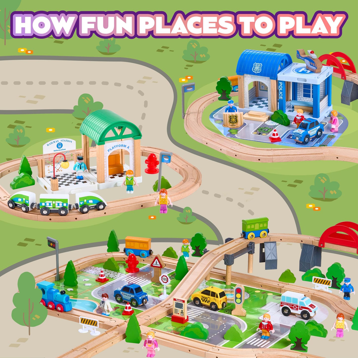 172-Piece Wooden Train Set for Kids
