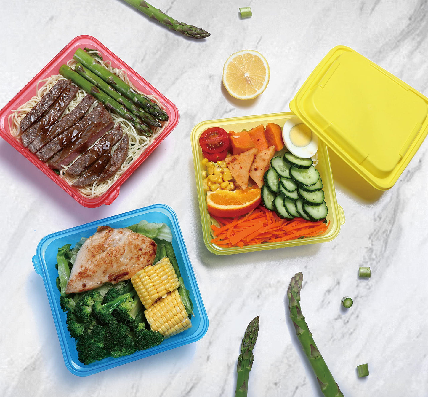 YUESING [30 Pack Plastic Food Storage Containers with Lids Bento Box Food Meal Prep Containers Reusable BPA Free Lunch Containers (22oz, Square Freezer Plastic Container for Food) for 3+ years old