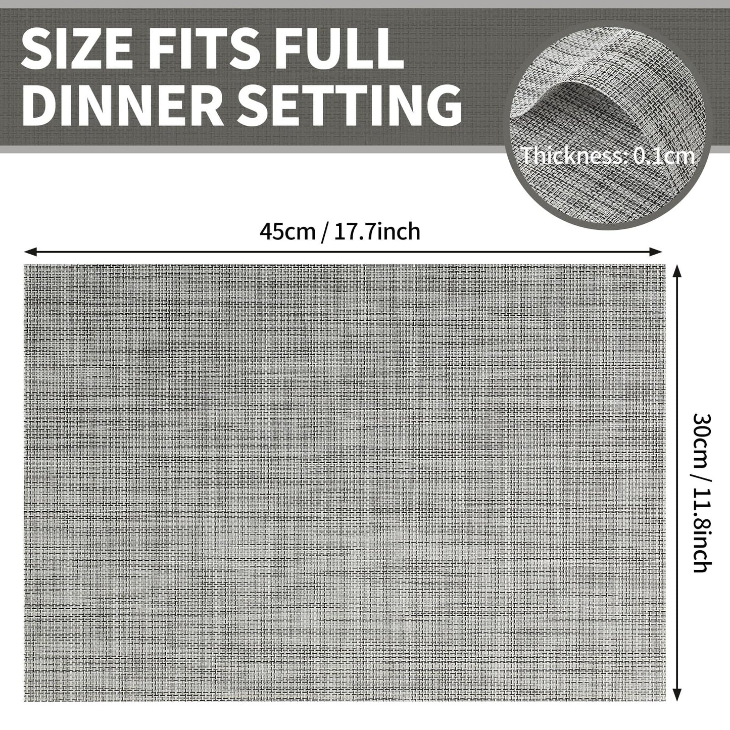 Light Grey PVC Placemats Set of 6 for Dining