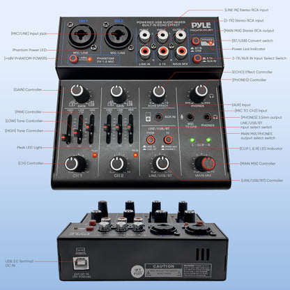Pyle Wireless DJ Audio Mixer with Bluetooth