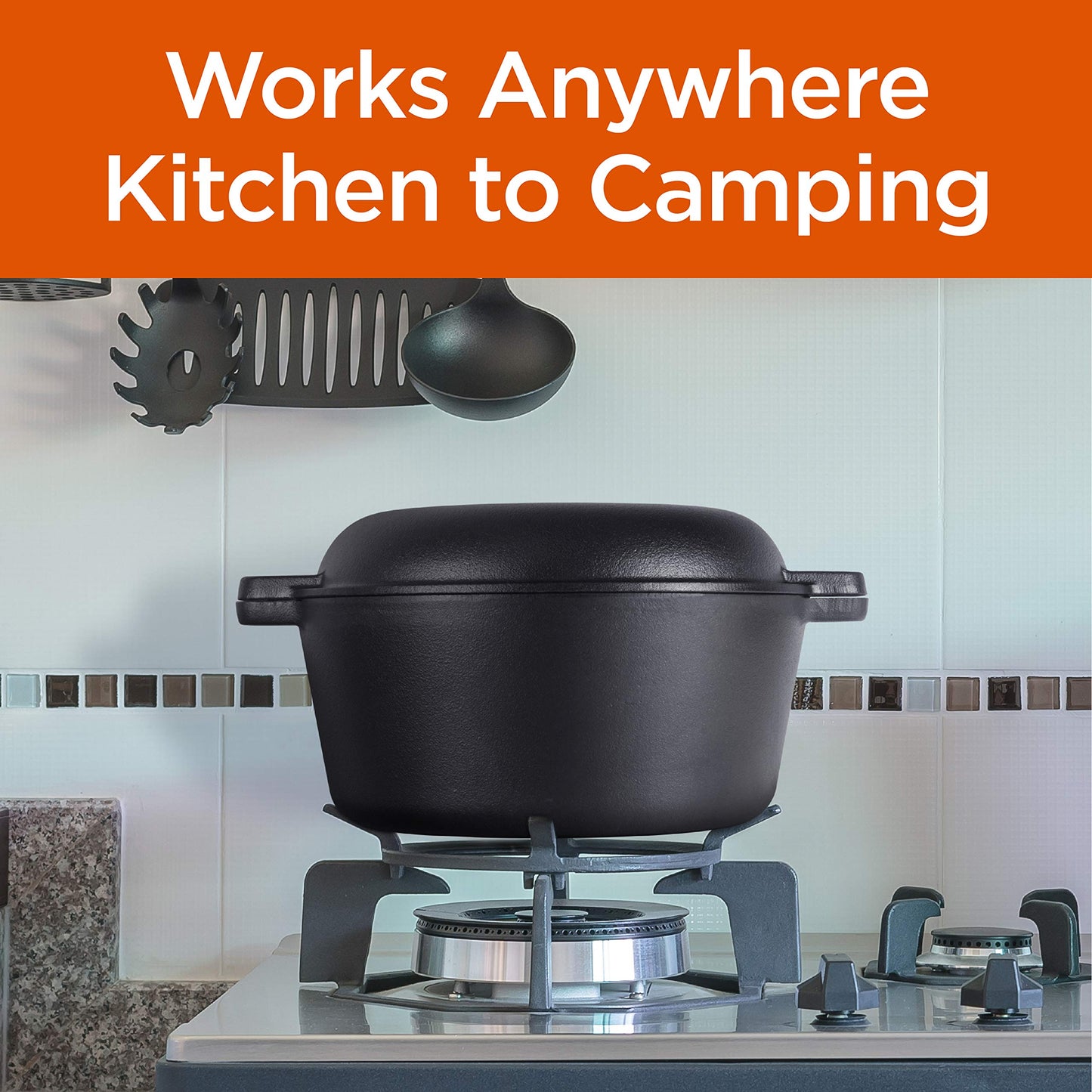 COMMERCIAL CHEF 5-Quart Cast Iron Dutch Oven with Skillet Lid