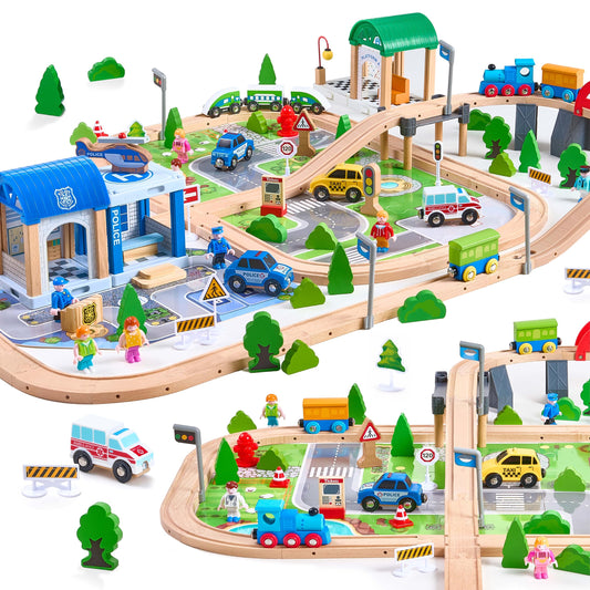 172Pcs Wooden Train Set for Kids Ages 3-8