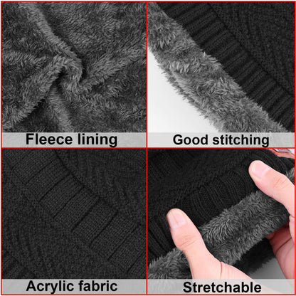 KRATARC Winter Warm Scarf Beanie Hat Knit Glove Neck Gaiter Set Adult Men Women Outdoor (Black)