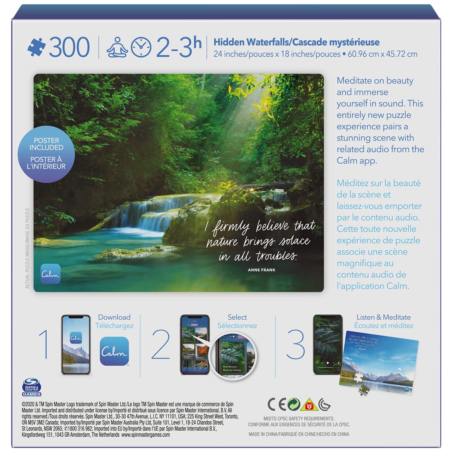 SPIN MASTER GAMES 300-Piece Calm Jigsaw Puzzle for Relaxation, Stress Relief, and Mood Elevation, for Adults and Kids Ages 8 and up, Hidden Waterfalls