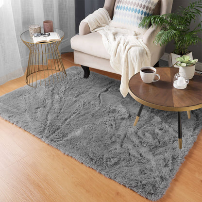 Fluffy Grey Non-Slip Area Rug for Bedrooms