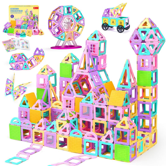 165 PCS Magnetic Tiles Set with Car and Alphabet Cards