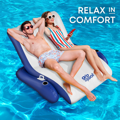 Inflatable 1-2 Person Pool Recliner Lounge Float with Cup Holders - For Pool, Lake, River, Beach