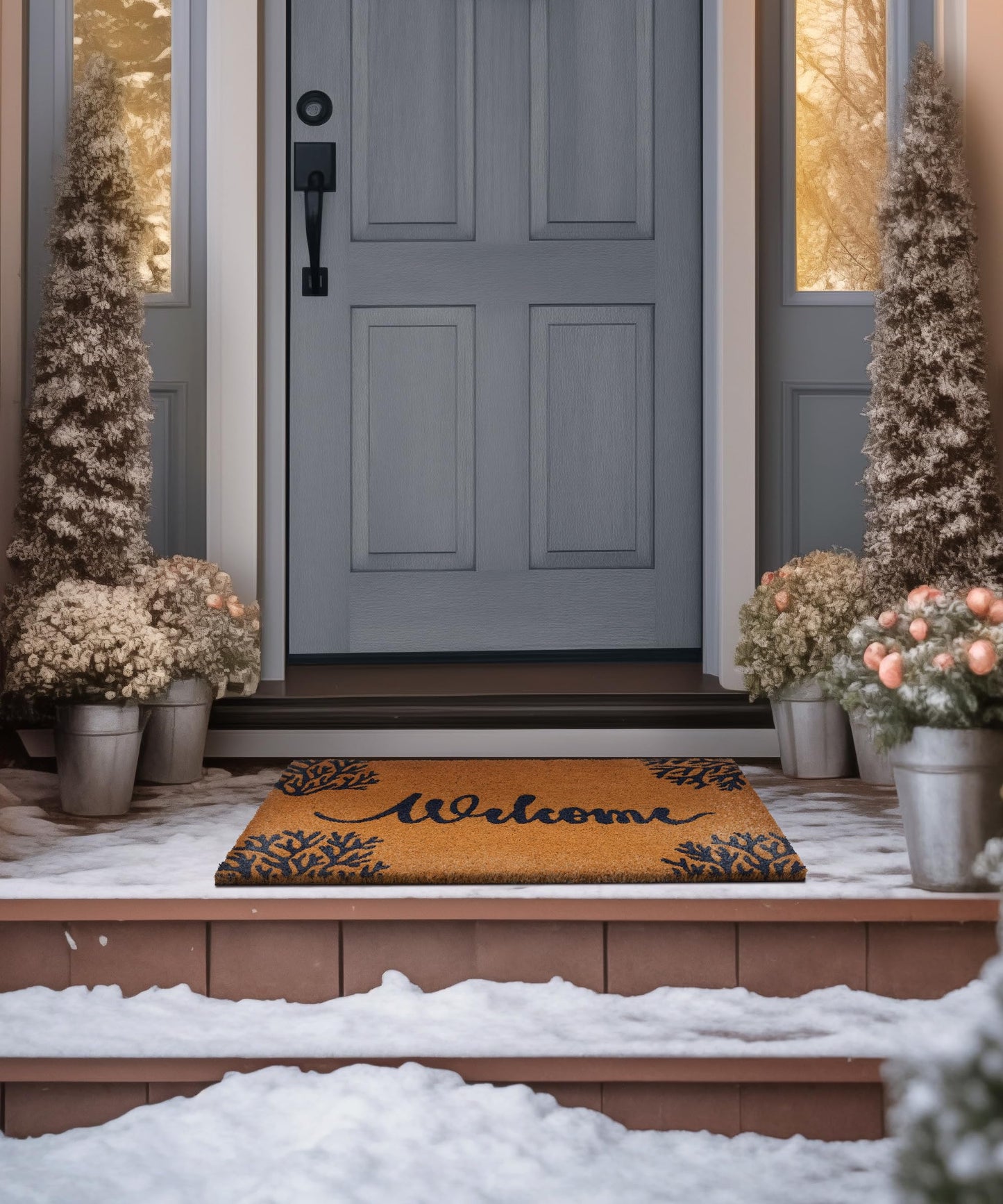 SUMGAR Welcome Mat Indoor Outdoor Coir Doormat Spring Entrance Inside Front Door Washable Cute Small Heavy Duty Backing Absorbent Waterproof Non Slip Costal Ocean Door Rug for Dog Friends Gift 17x30in