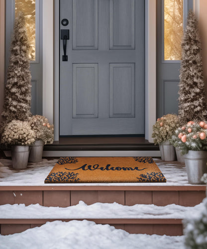 SUMGAR Welcome Mat Indoor Outdoor Coir Doormat Spring Entrance Inside Front Door Washable Cute Small Heavy Duty Backing Absorbent Waterproof Non Slip Costal Ocean Door Rug for Dog Friends Gift 17x30in