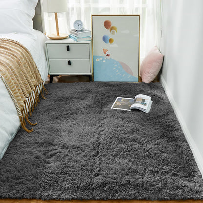 Fluffy Gray Shag Area Rug for Bedroom