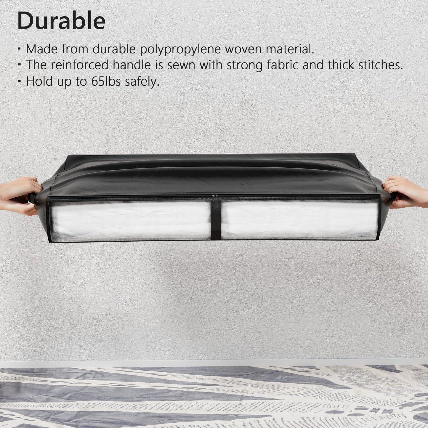 SUOCO 4 Pack Durable Under Bed Storage Containers, 75L Large Foldable Underbed Storage Bags Bins Drawers Organizer for Bedding, Clothing, Shoes