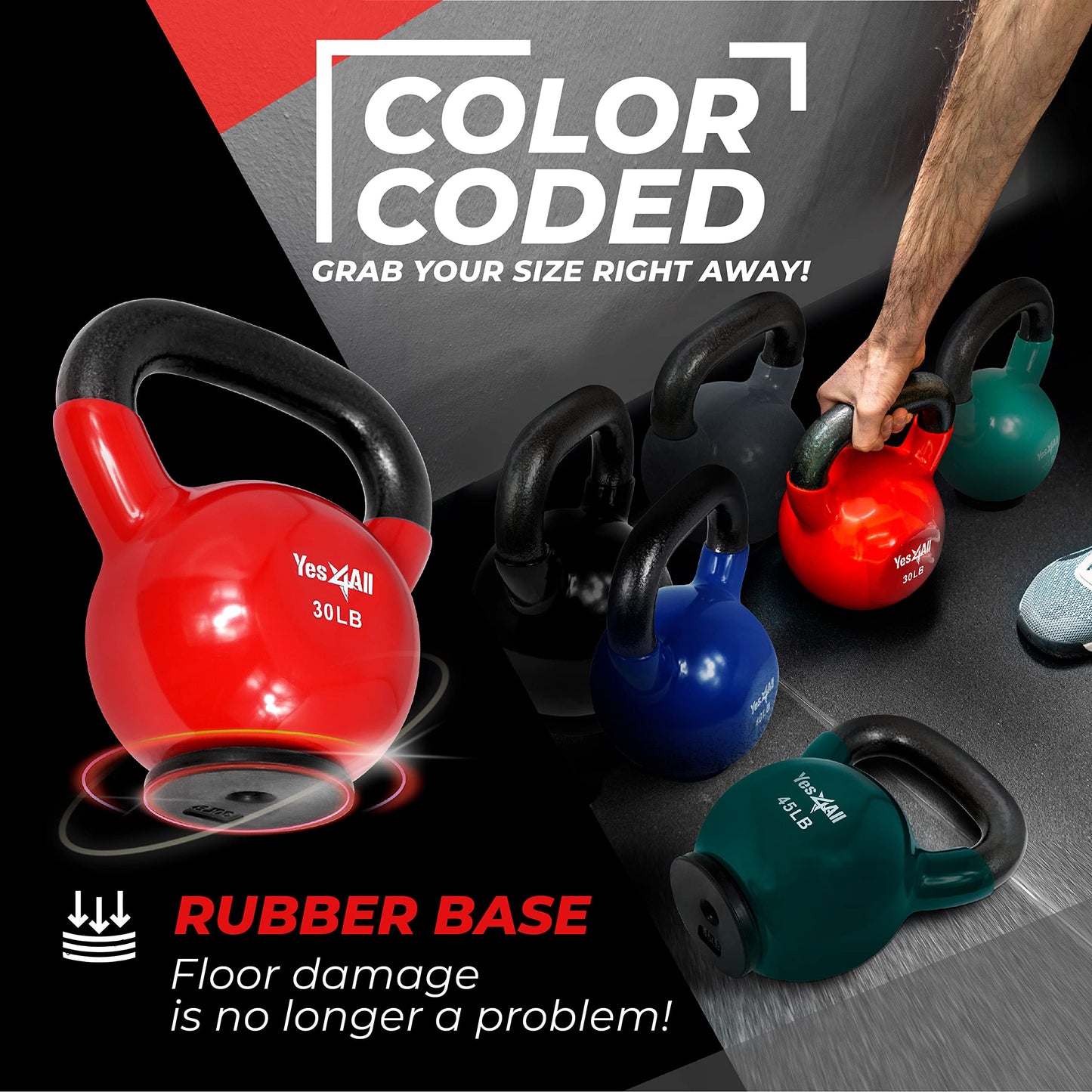 Yes4All 30LB Vinyl Kettlebell for Strength Training