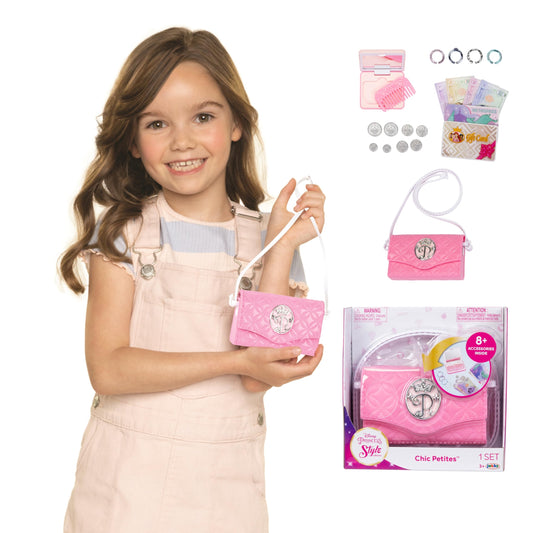 Disney Princess Style Collection Girls Purse Pretend Play Chic Petite Bag D - Mini Soft Vinyl handbag for Girls with 5+ Accessories for Girls Ages 3 and Up