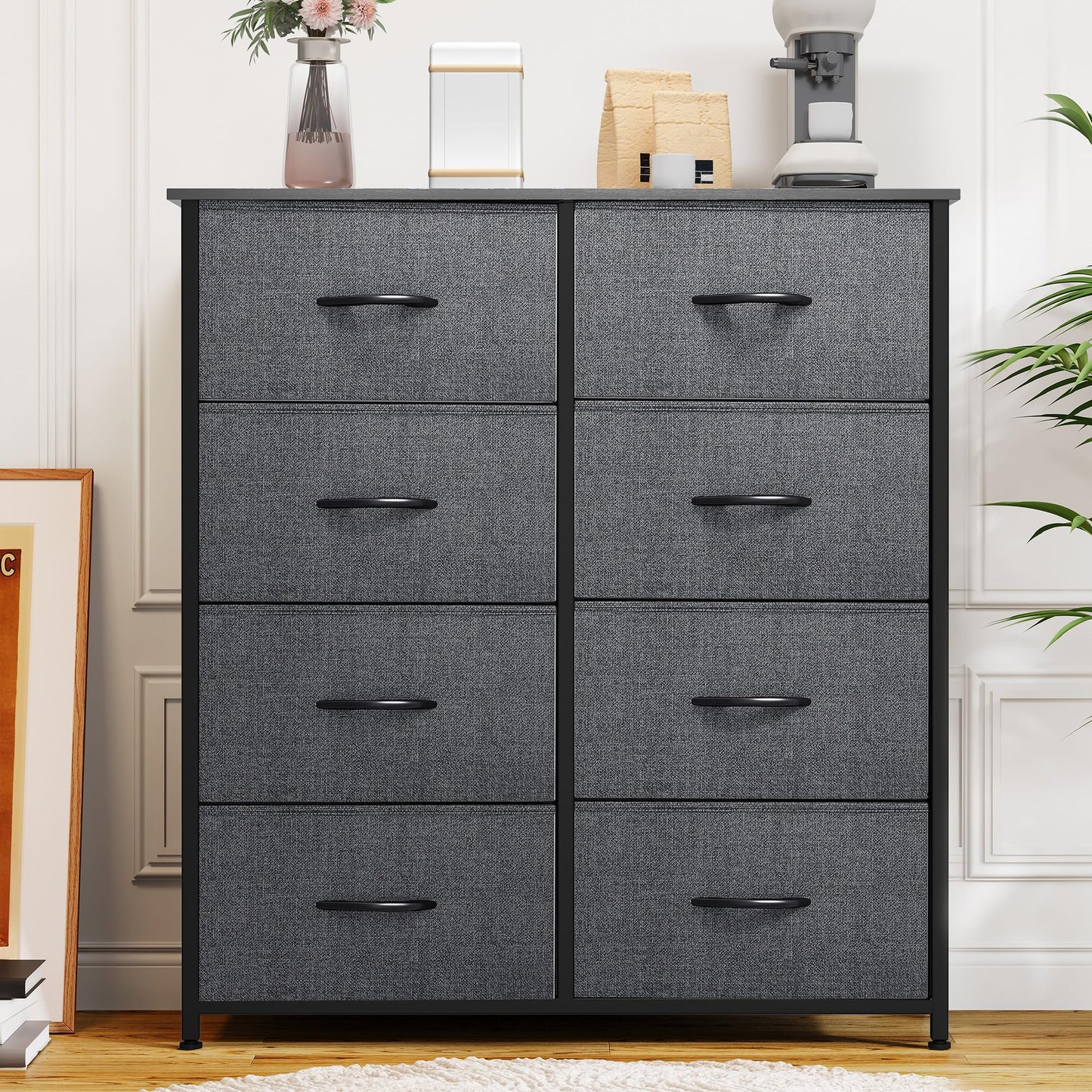 YITAHOME Fabric Dresser, Tall Storage Dresser with 8 Drawers, Black Dresser & Chest of Drawers, Storage Drawer Organizer for Closet, Living Room