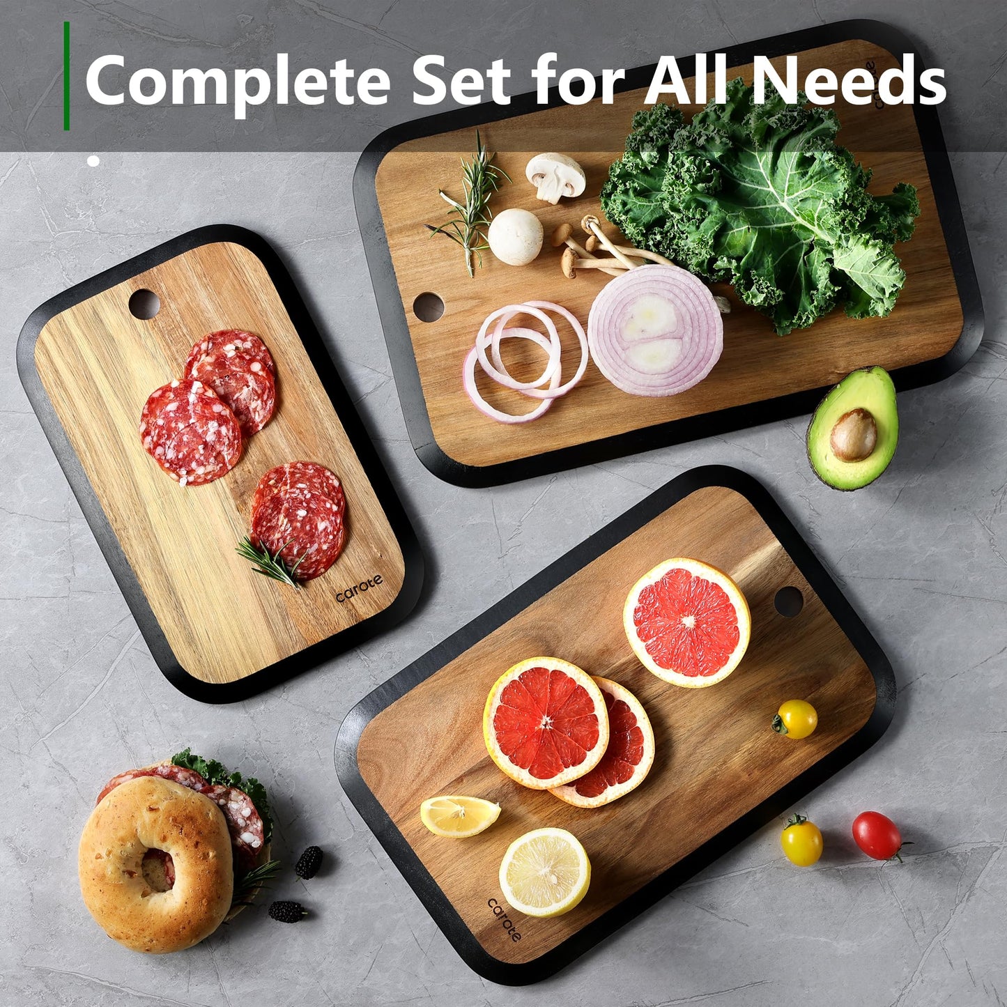 3pcs Acacia Wood Cutting Boards Set for Kitchen