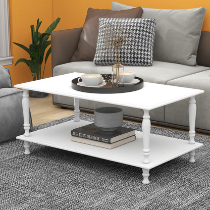 39 Inch Boho White Coffee Table with Storage