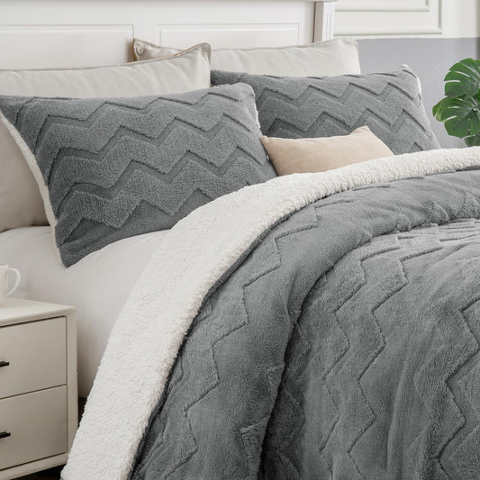 BEDELITE Fluffy Twin Comforter Set - Sherpa Grey