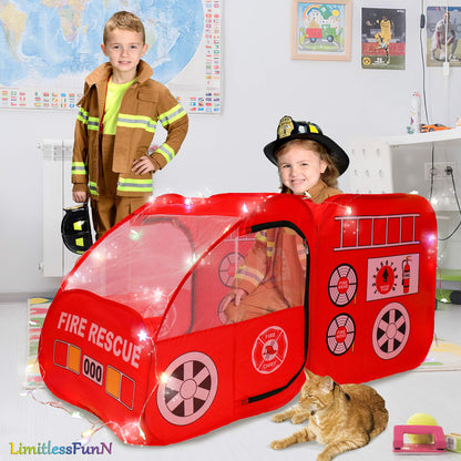 Fire Truck Pop Up Kids Play Tent with Lights