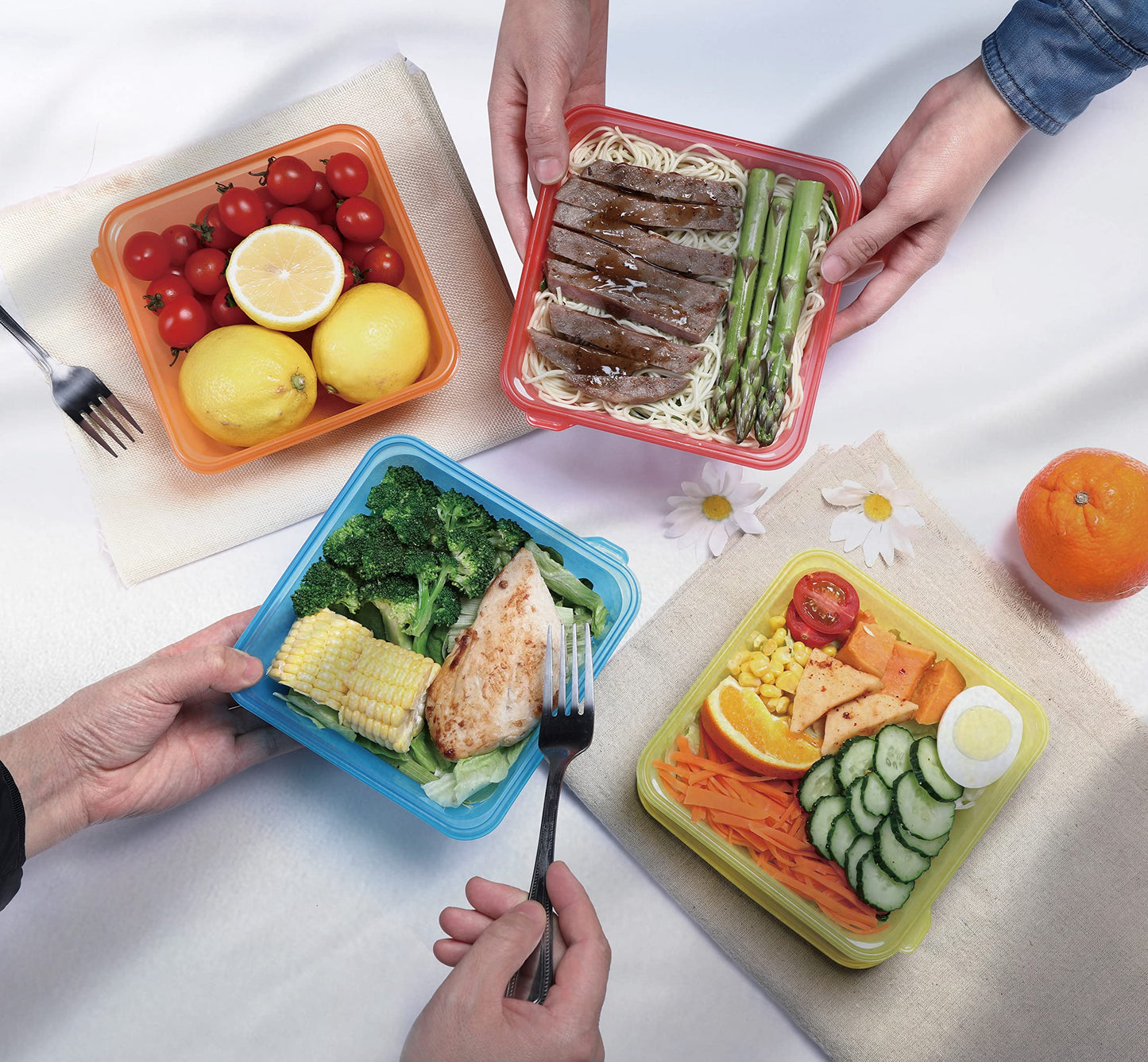 YUESING [30 Pack Plastic Food Storage Containers with Lids Bento Box Food Meal Prep Containers Reusable BPA Free Lunch Containers (22oz, Square Freezer Plastic Container for Food) for 3+ years old