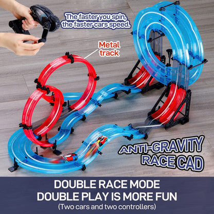 INSGEN Slot Car Race Track Sets for Kids, Hot Magnetic Attraction Track Builder, Electric Remote Control Track Car Birthday Toys for Boys Kids Age 6 7 8-12