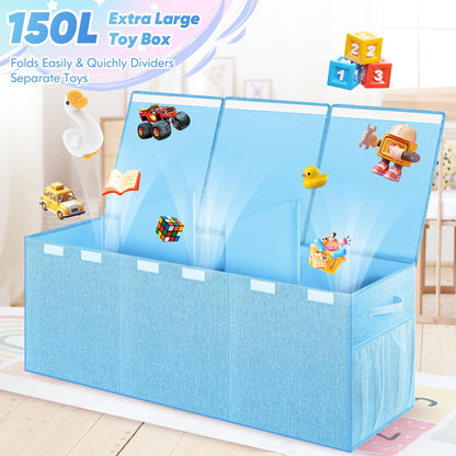 Extra Large Kids Toy Box with Mesh Pockets