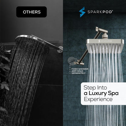 SparkPod Square Rain Shower Head with Shower Head Extension Arm - High Pressure Rain - Luxury Modern Look - No Hassle Tool-less 1-Min Installation (11" Shower Arm Extension, Elegant Brushed Nickel)