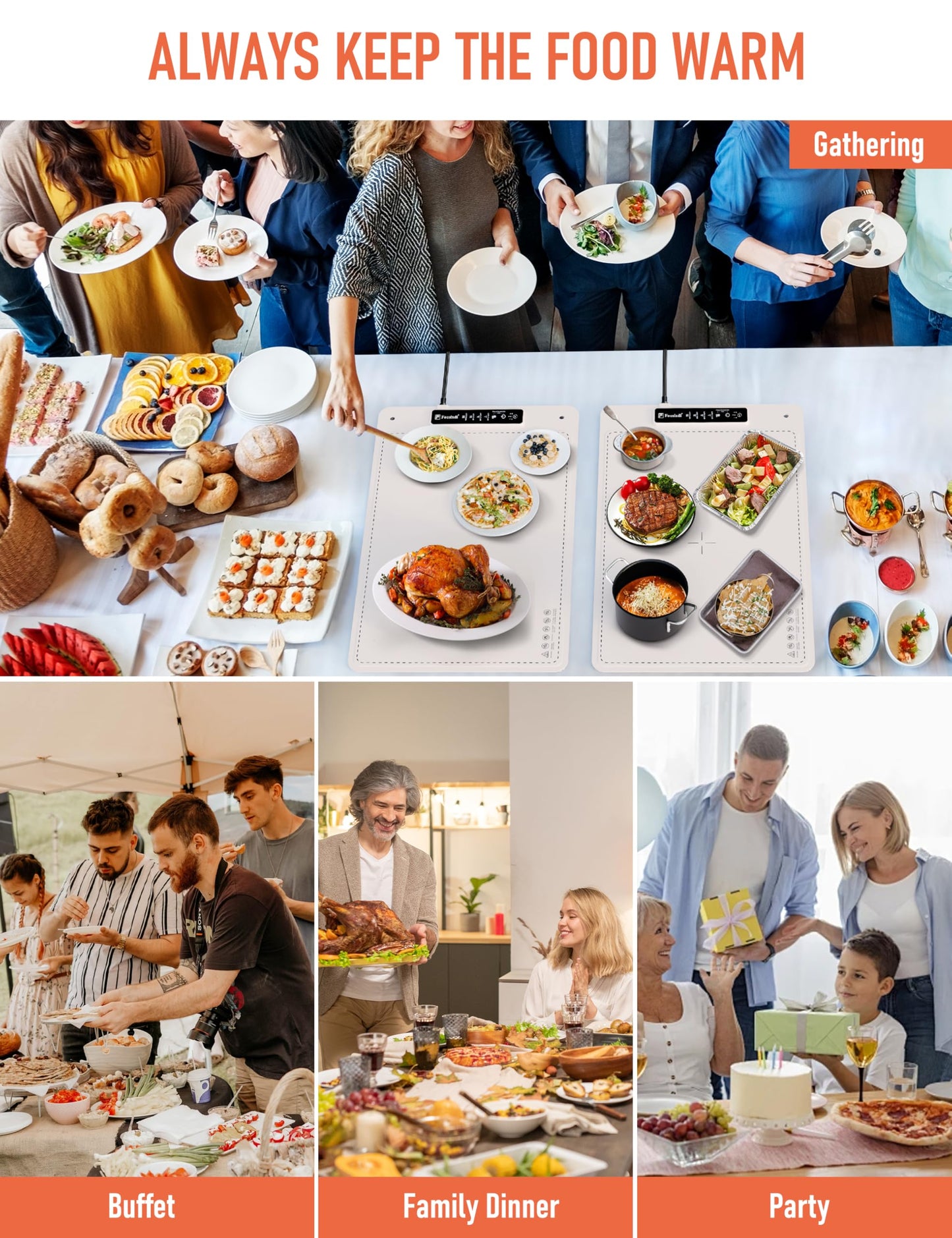 Electric Food Warming Mat with Timer & Auto Shut-Off