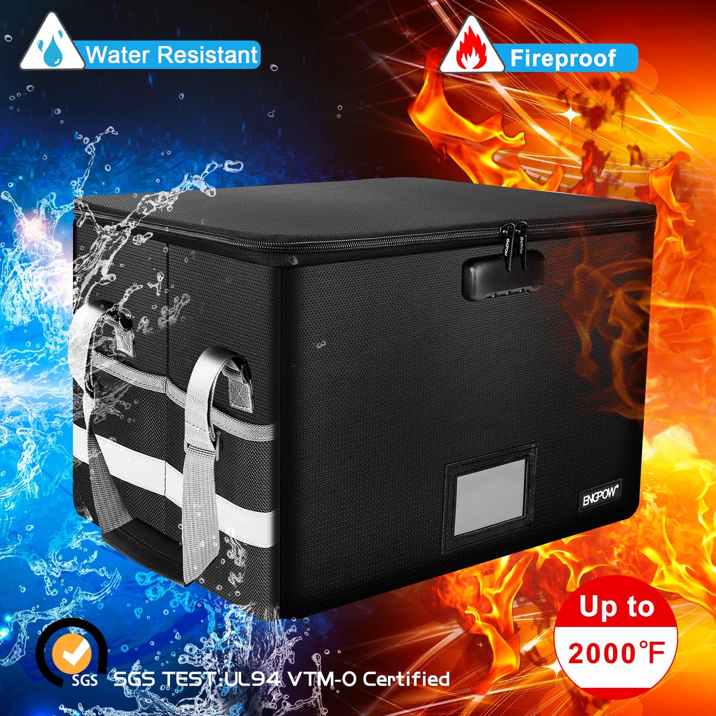 ENGPOW File Box with Lock,Fireproof Box File Storage Organizer Anti-Static Box,Collapsible Fireproof Document Box Filing Box with Handle,Portable Home Office Safe for Hanging Letter/Legal Folder