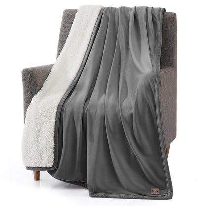 UGG 23858 Bliss Luxurious Oversized All Season Soft Plush Hypoallergenic Flannel Fleece Blanket Double Sided Machine Washable Decorative Accent Throw for Comfort and Warmth, 70 x 50-Inch, Charcoal