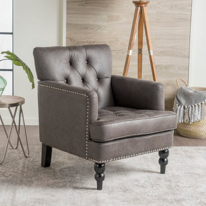 Tufted Club Chair with Nailhead Accents