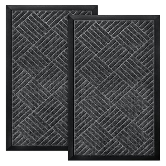 HOMEIDEAS Door Mat Welcome Mats Outdoor, 2 Pack Front Door Mat, Doormat for Entryway, Heavy Duty Rubber Backing Non Slip, Waterproof, Easy Clean Shoe Scraper Mat for Patio Porch Entry 35.4 X 23.6