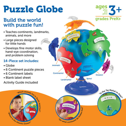 Learning Resources Puzzle Globe - 14 Pieces, Ages 3+ Preschool Learning Toys for Boys and Girls, Earth Globe for Kids