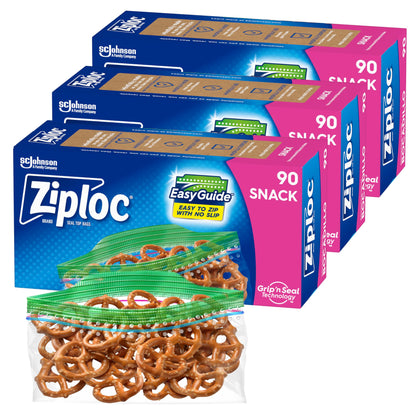 Ziploc Snack Bags with EasyGuide Texture, Small Plastic Storage Bags with Grip 'N Seal Technology, 270 Bags Total